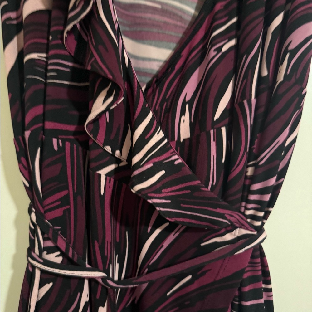 Apt 1 Woman Dress XL Faux Wrap Black Purple Multi Abstract Sleeveless Stretchy